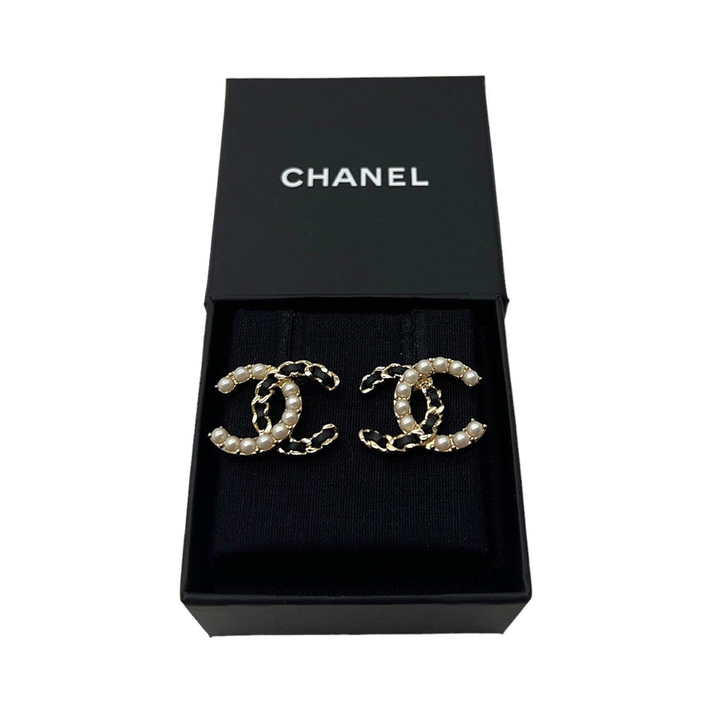Chanel CC Interlocking Gold-tone & Pearl Earrings