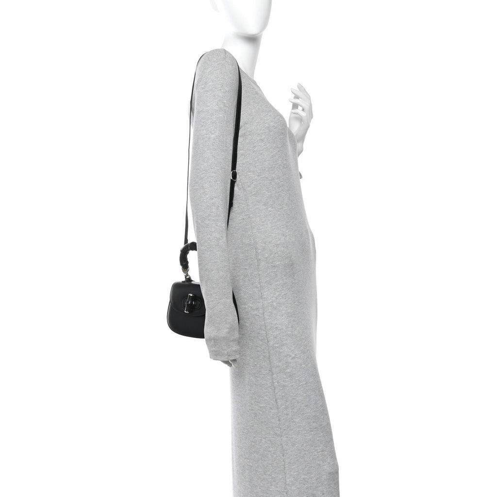 Gucci Boarded Dyana Lux Calfskin Web Monochrome Mini Bamboo 1947 Top Handle Bag Black