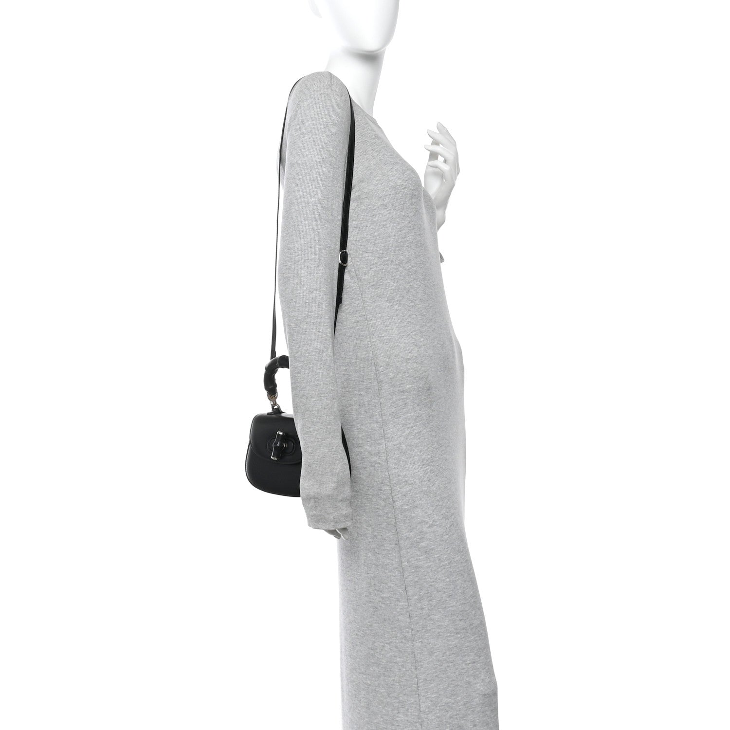 Gucci Boarded Dyana Lux Calfskin Web Monochrome Mini Bamboo 1947 Top Handle Bag Black