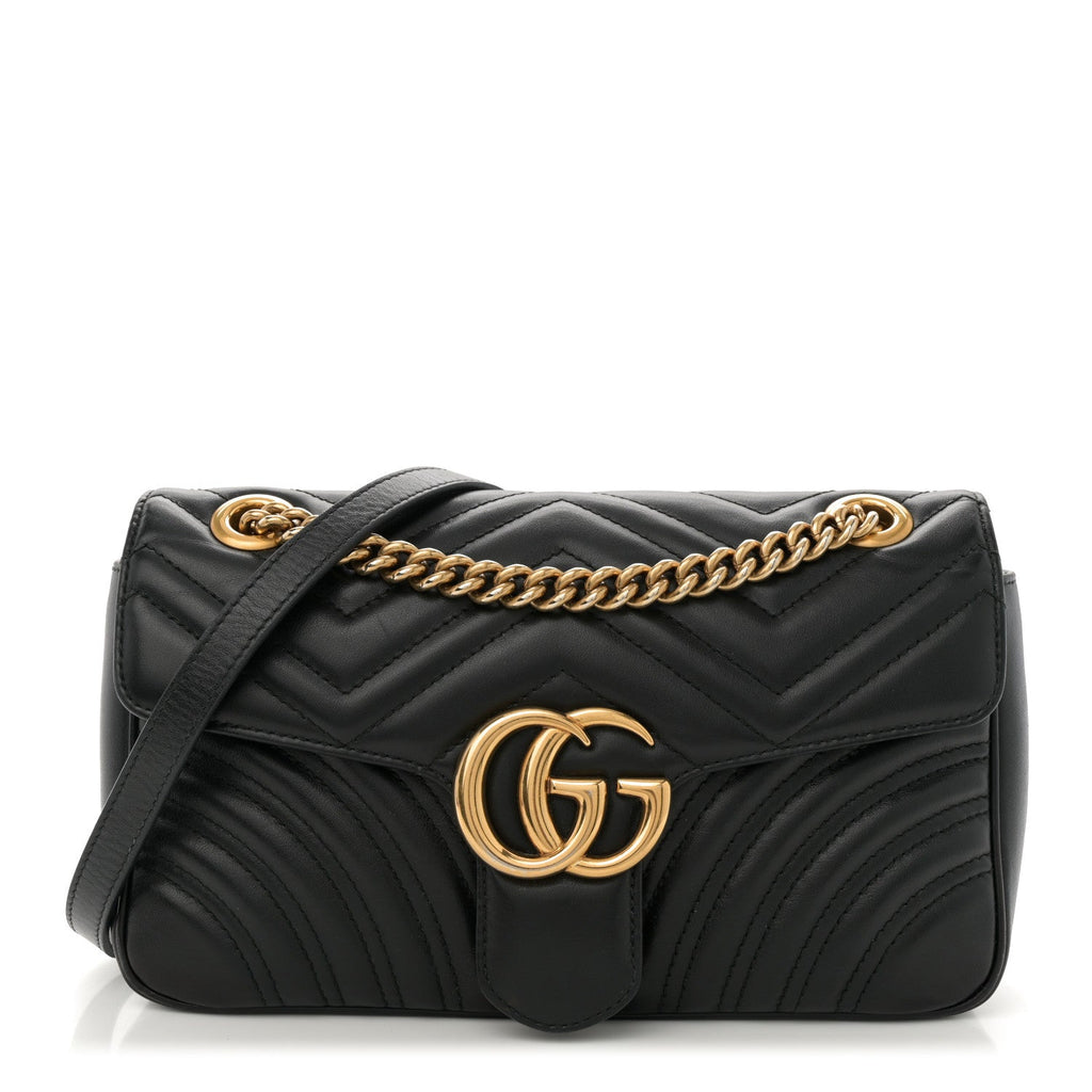 Gucci Calfskin Matelasse Small GG Marmont Shoulder Bag Black