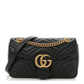 Gucci Calfskin Matelasse Small GG Marmont Shoulder Bag Black