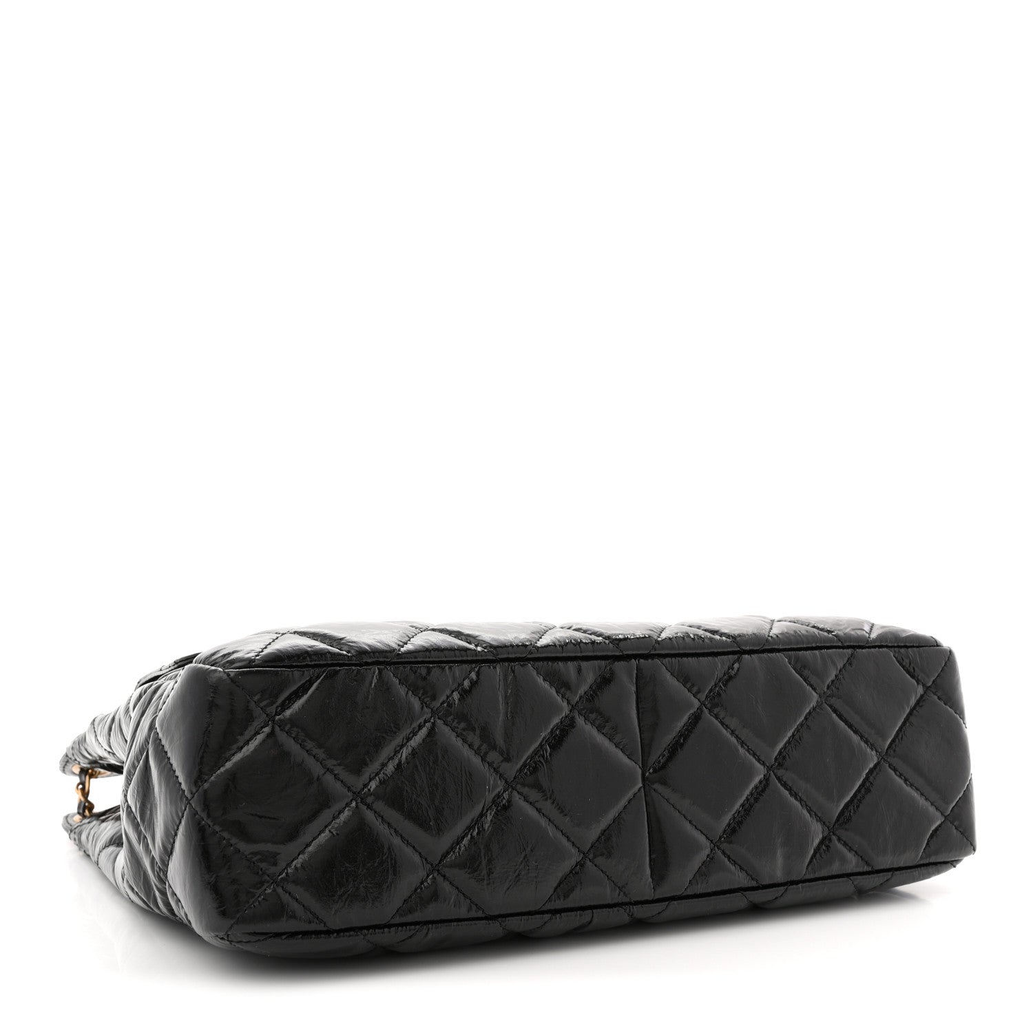 Chanel Shiny Crumpled Calfskin Quilted Large Wavy CC Hobo Black