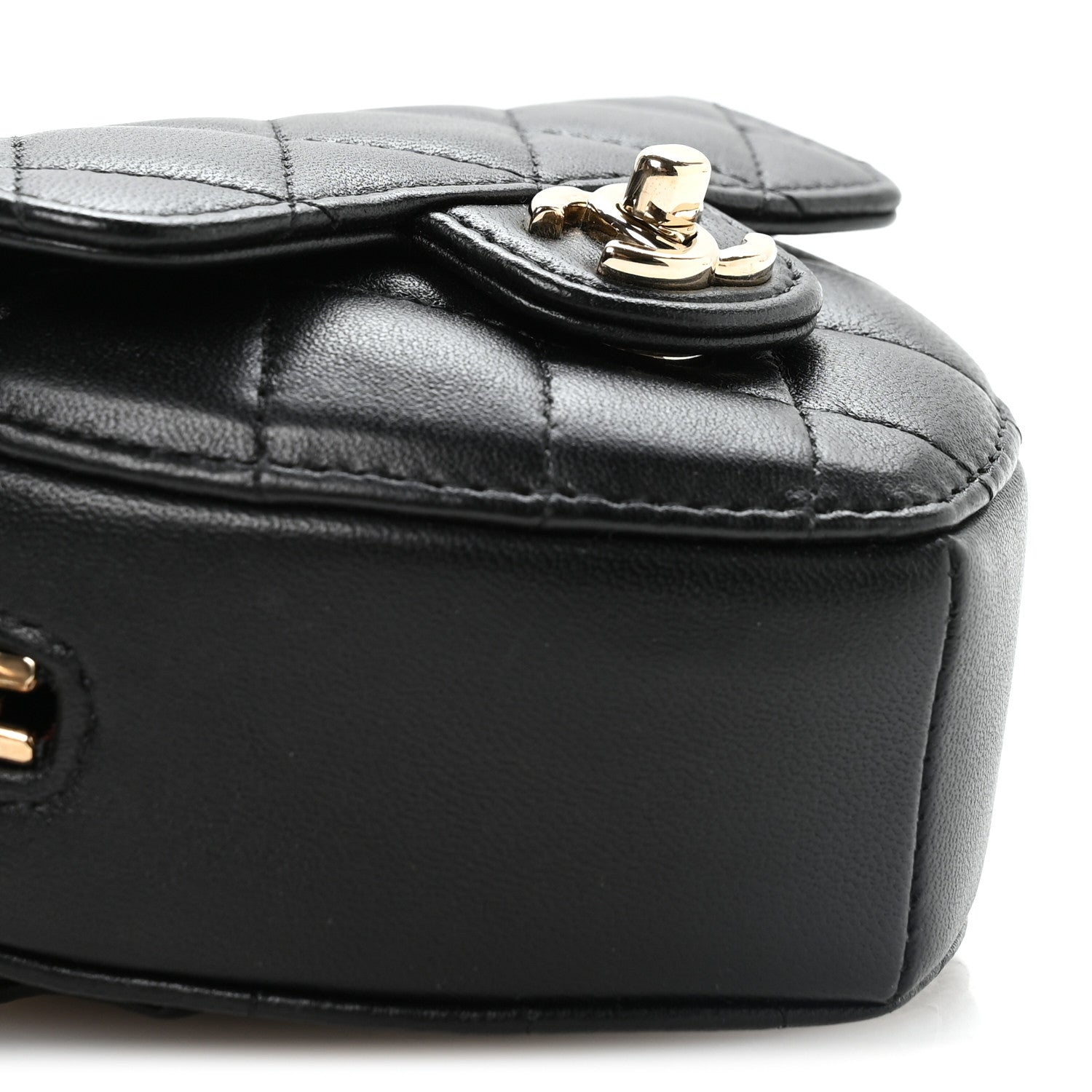 Chanel Lambskin Quilted CC In Love Heart Waist Belt Bag With Chain Black