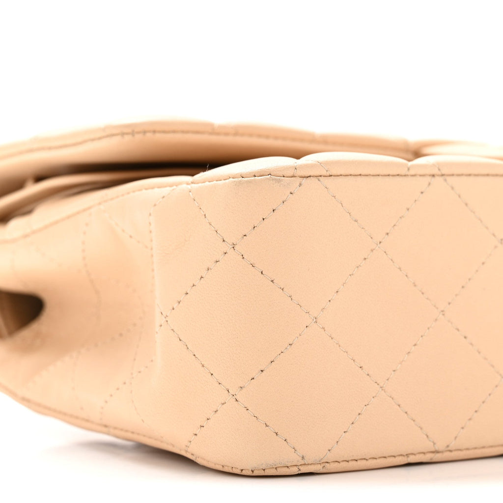 Chanel Lambskin Quilted Medium Double Flap Beige