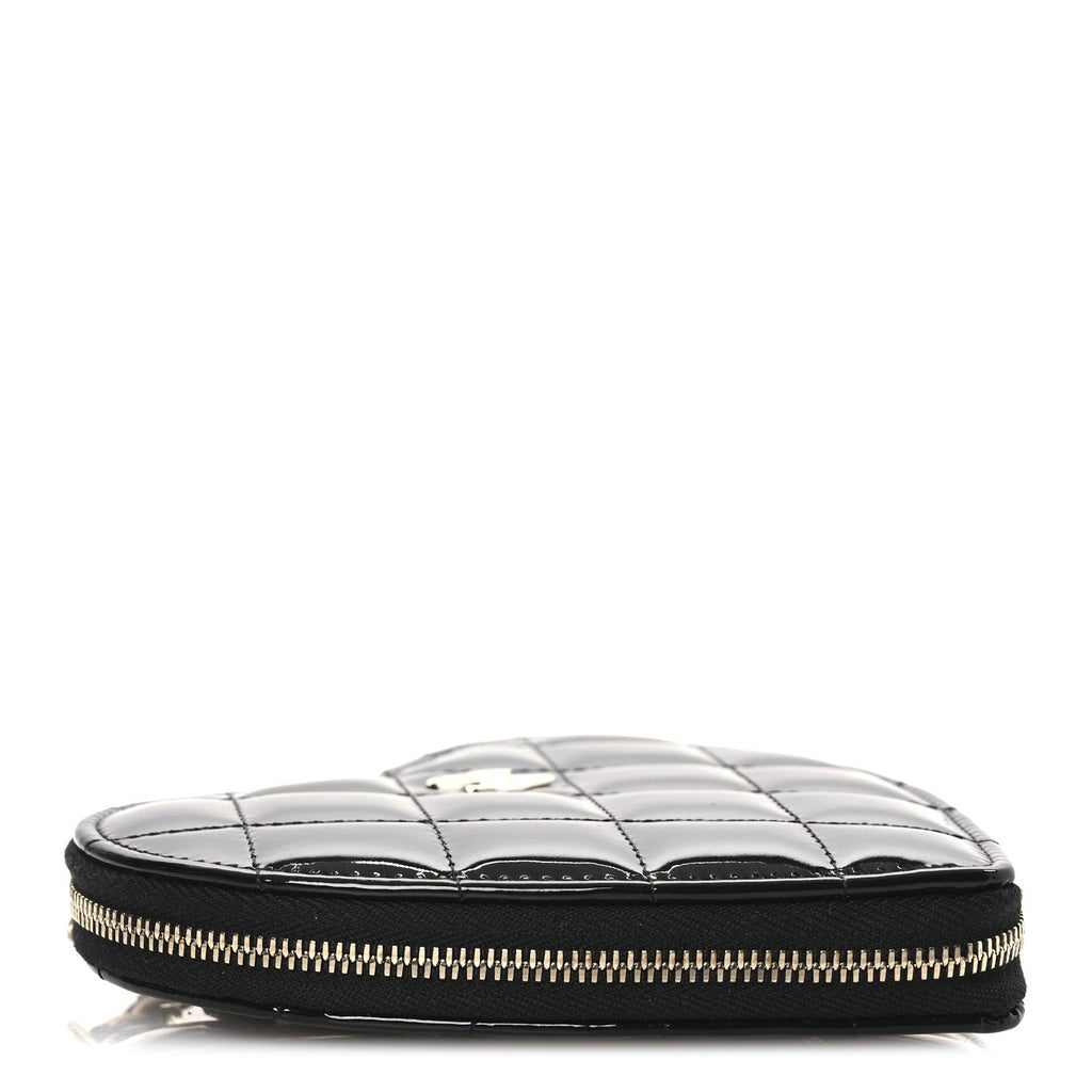 Chanel Patent Calfskin Resin Quilted CC Heart Clutch With Chain Black