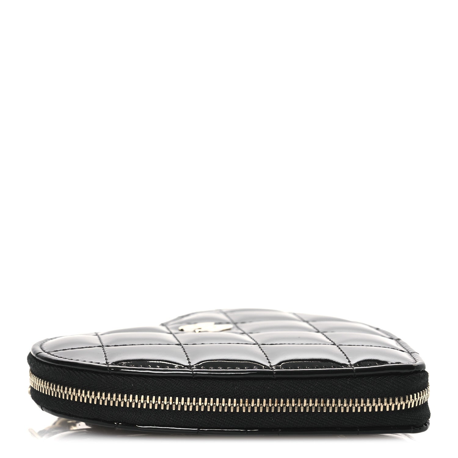 Chanel Patent Calfskin Resin Quilted CC Heart Clutch With Chain Black