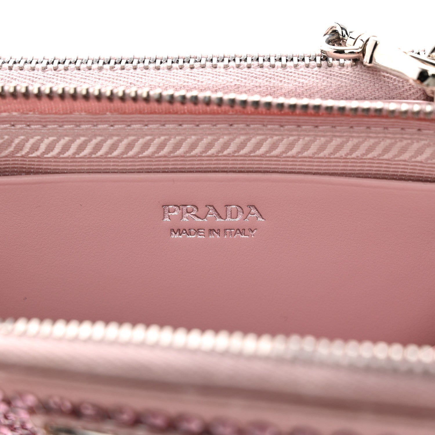 Prada Satin Crystal Mini Triangle Crossbody Pouch Alabastro