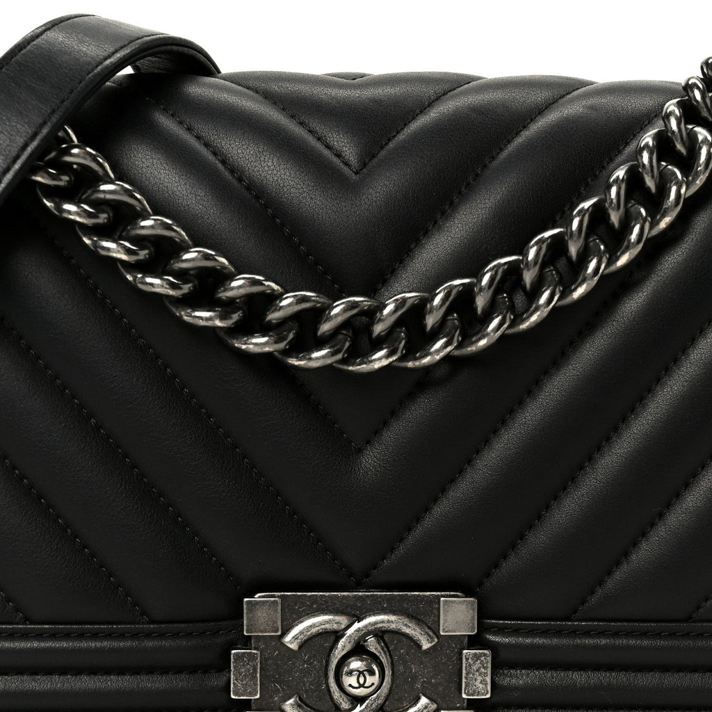 Chanel Lambskin Chevron Quilted Medium Boy Flap Black