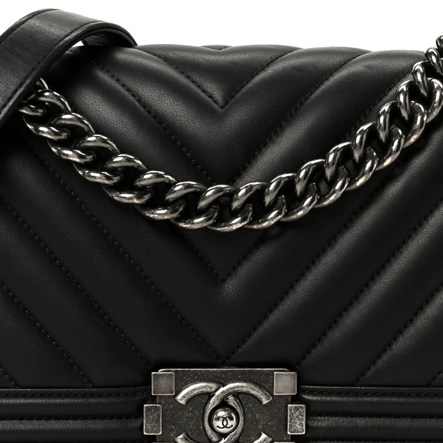 Chanel Lambskin Chevron Quilted Medium Boy Flap Black
