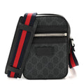 Gucci GG Supreme Monogram Appia Calfskin Web Small Camera Messenger Bag Black Grey