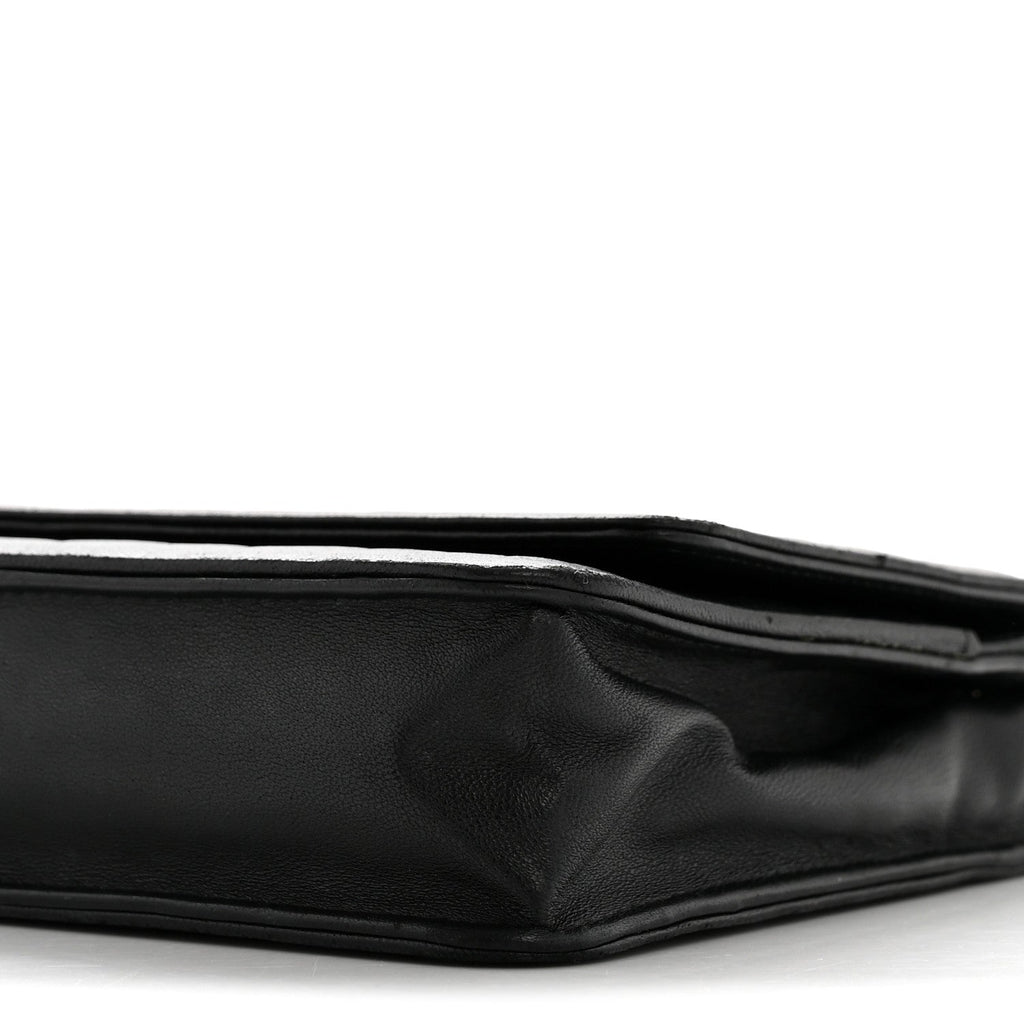 Chanel Lambskin Camellia Embossed Wallet On Chain WOC Black