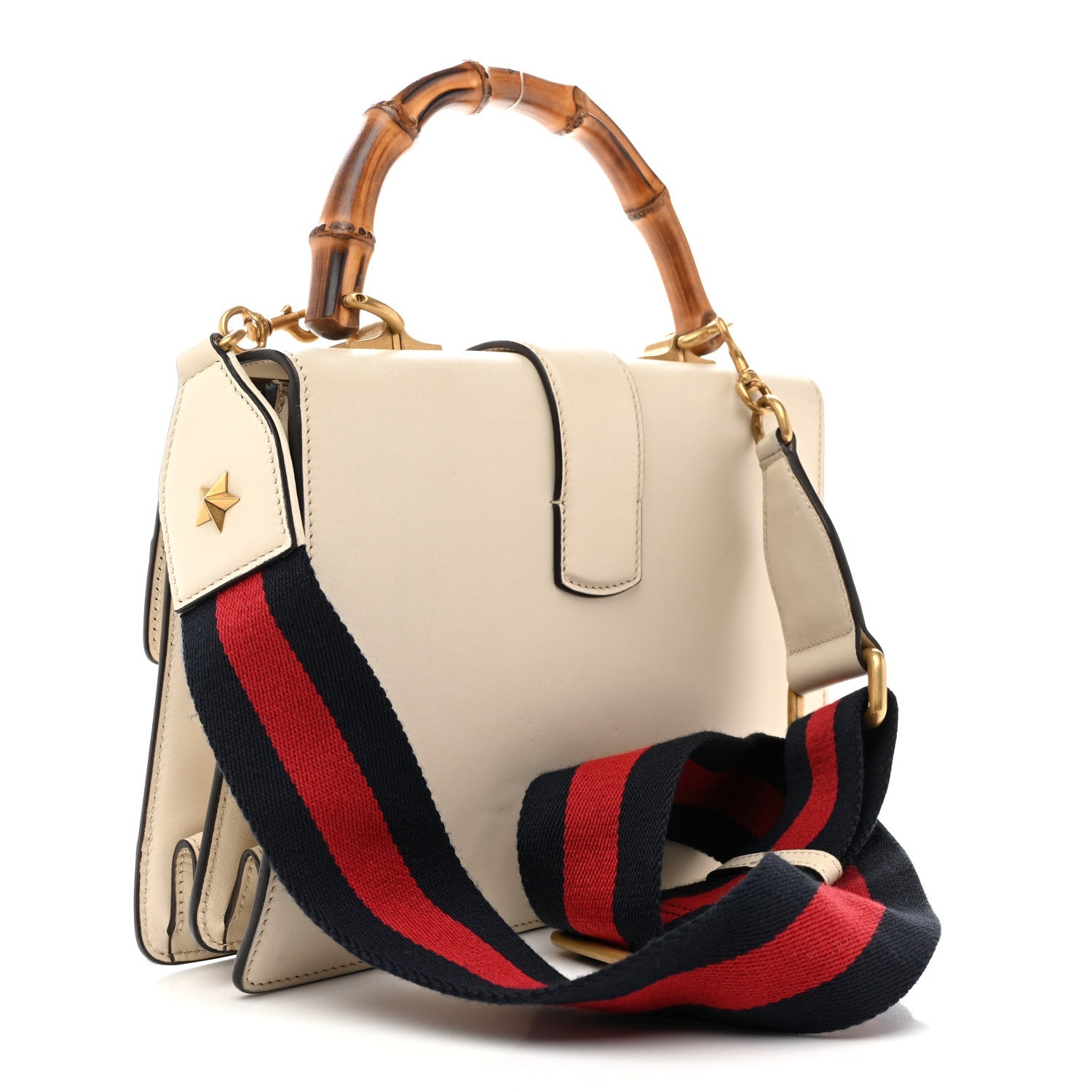 Gucci Calfskin Bamboo Web Medium Dionysus Top Handle Bag White Blue Hibiscus Red