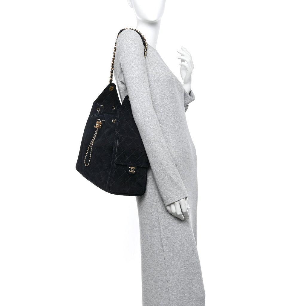 Chanel Suede Quilted Medium Chanel 25 Handbag Black