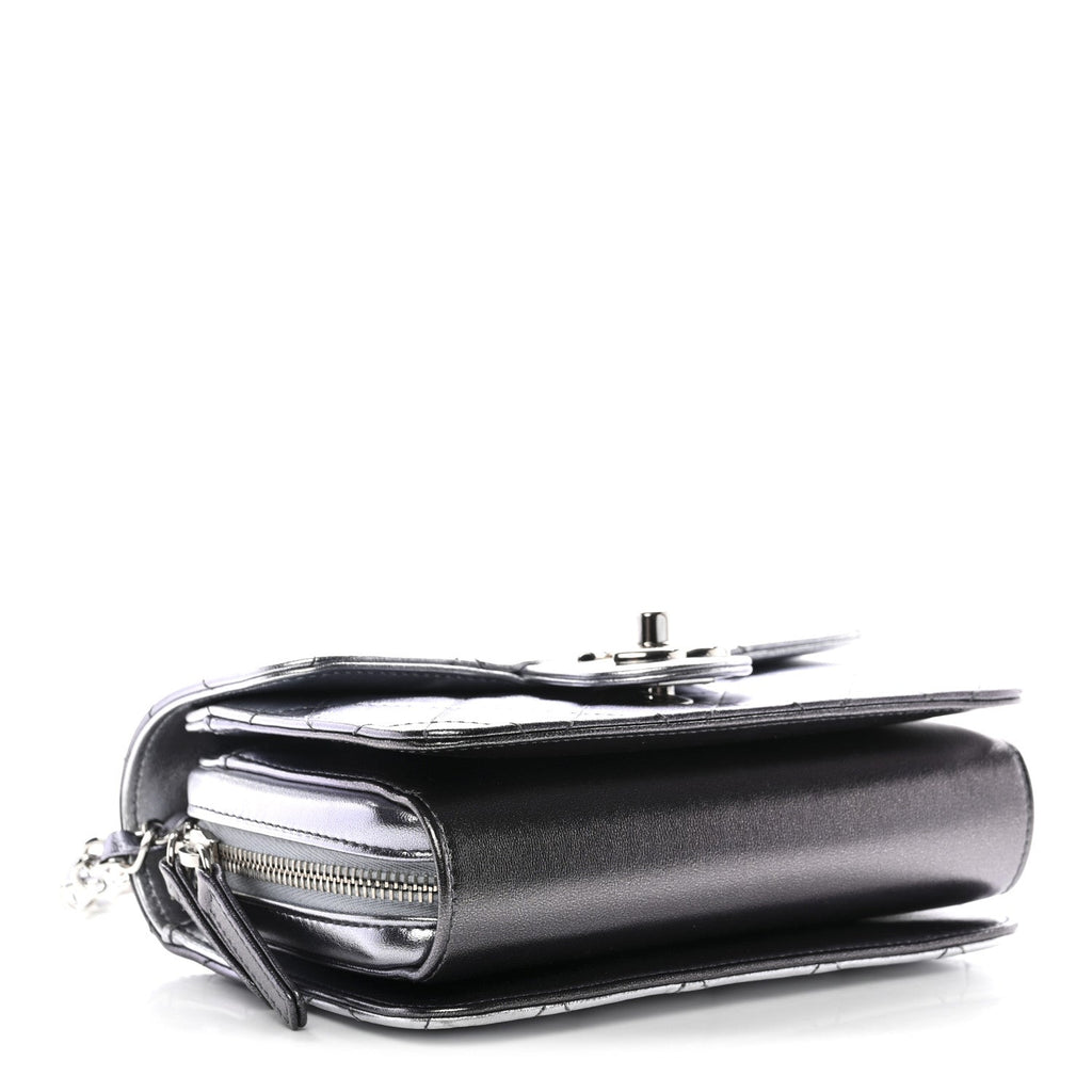 Chanel Metallic Lambskin Like A Wallet Flap Silvery Black