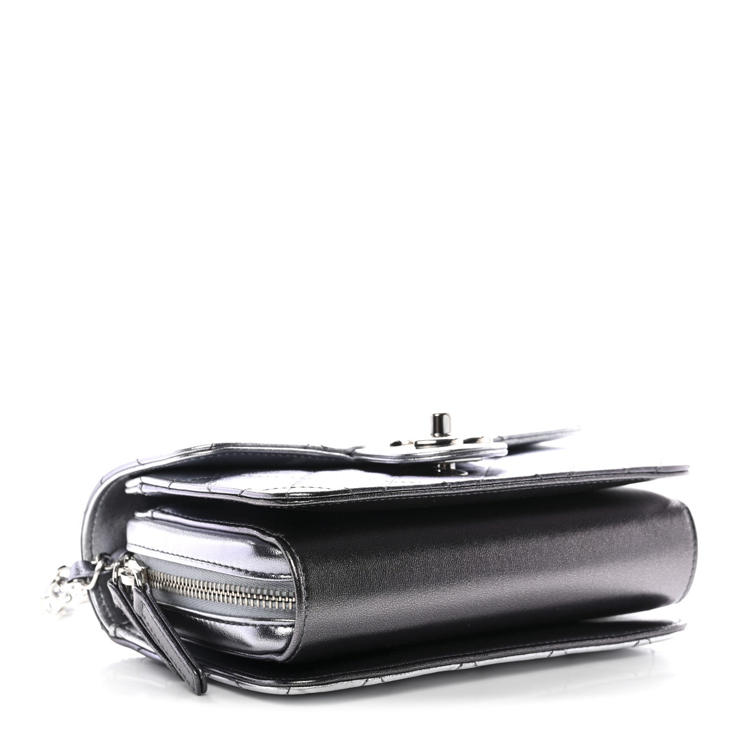 Chanel Metallic Lambskin Like A Wallet Flap Silvery Black