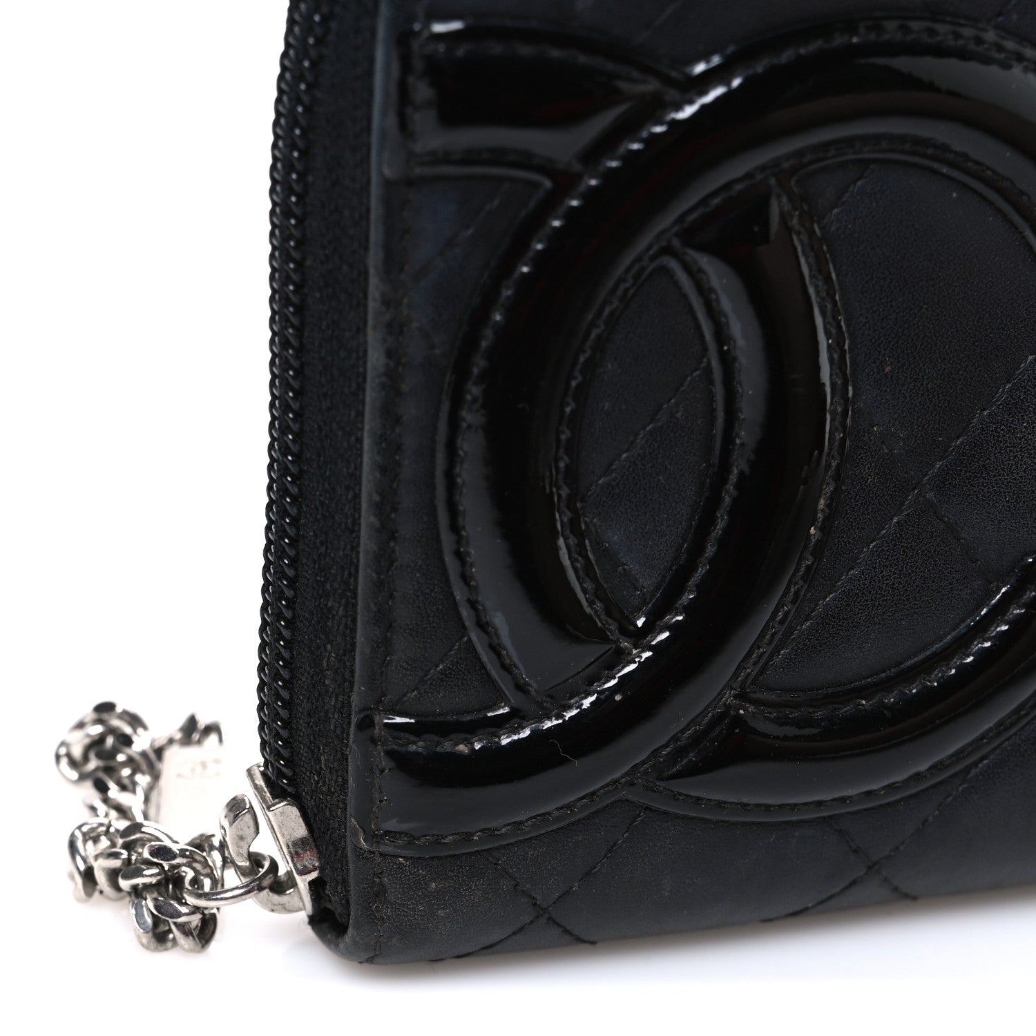 Calfskin Quilted Cambon Large Gusset Zip Around Wallet Black