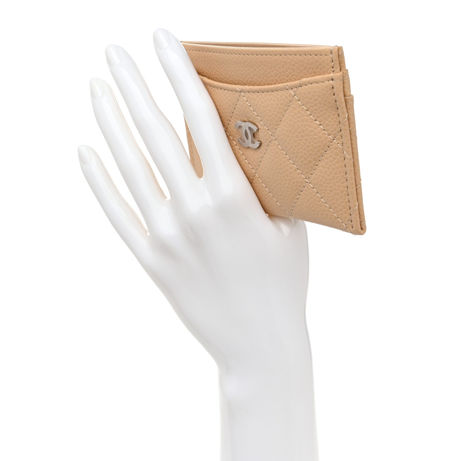 Caviar Quilted Card Holder Beige
