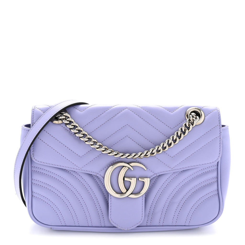 Gucci Calfskin Matelasse Small GG Marmont Shoulder Bag Lapis