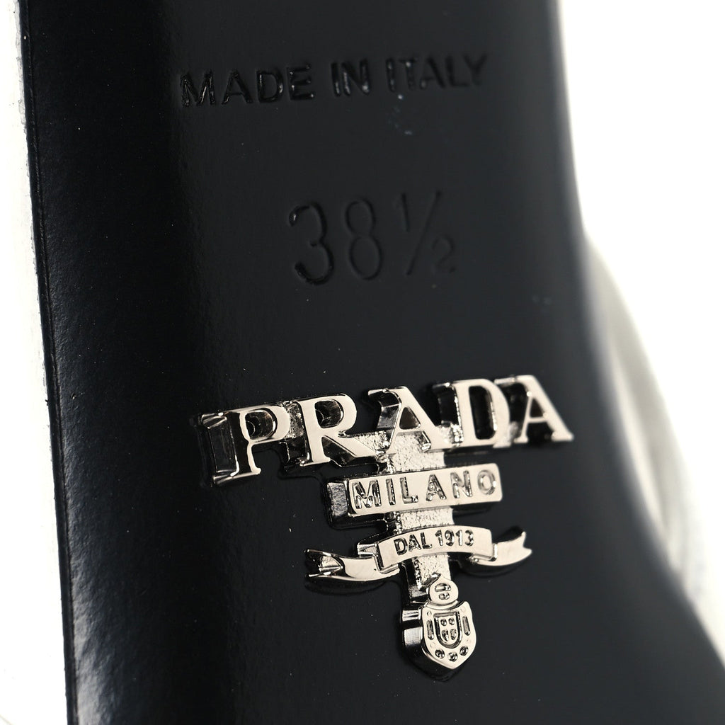 Prada Calfskin Triangle Logo Pointed Toe 75mm Slingback Pumps 38.5 White