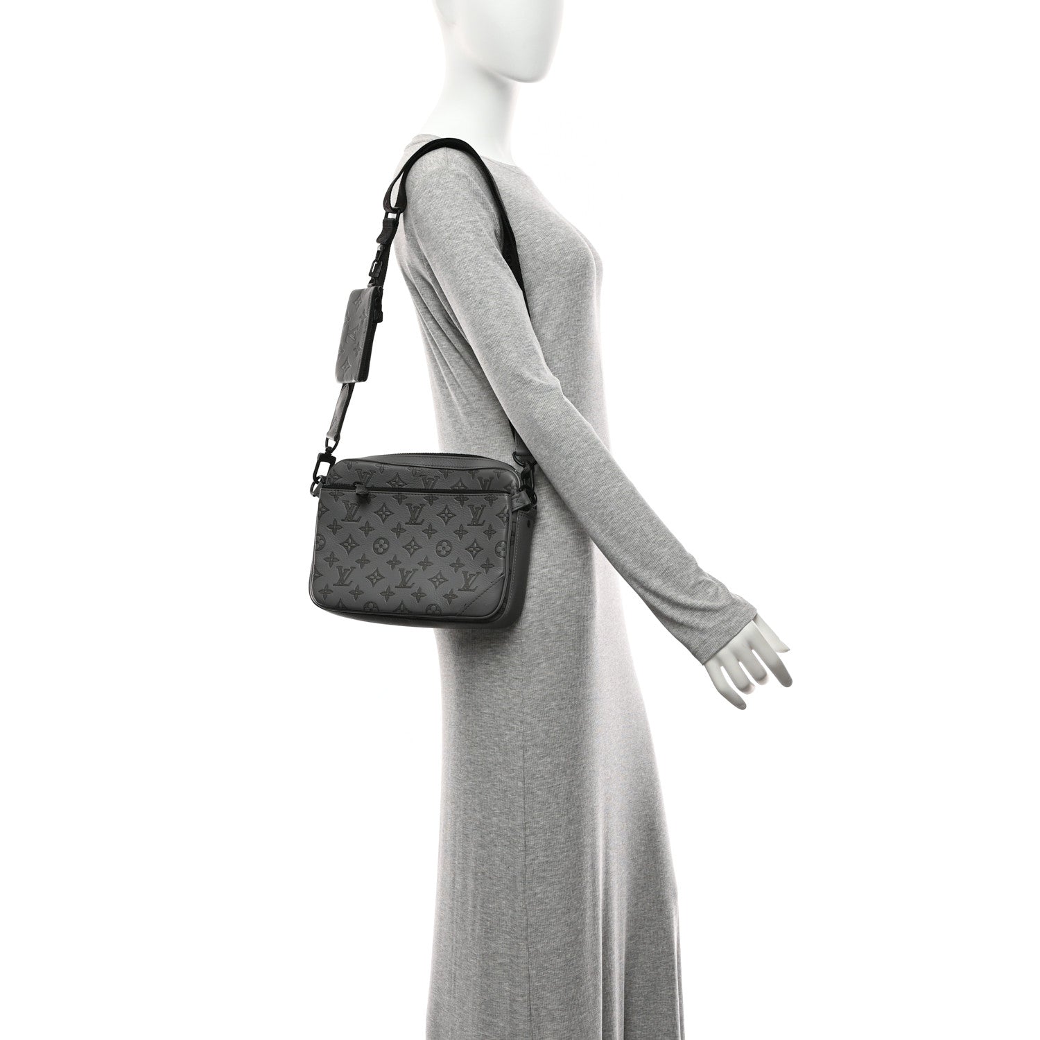 Louis Vuitton Calfskin Monogram Shadow Trio Messenger Anthracite Gray