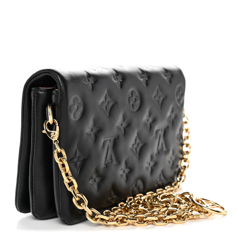 Louis Vuitton Lambskin Embossed Monogram Pochette Coussin Black