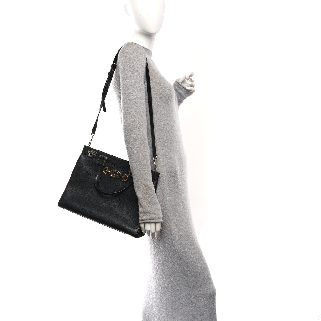 Gucci Grainy Calfskin Medium Zumi Top Handle Bag Black