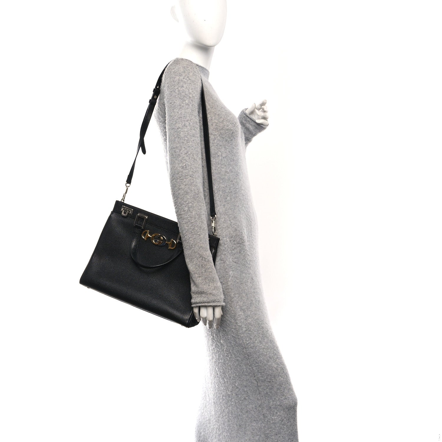 Gucci Grainy Calfskin Medium Zumi Top Handle Bag Black
