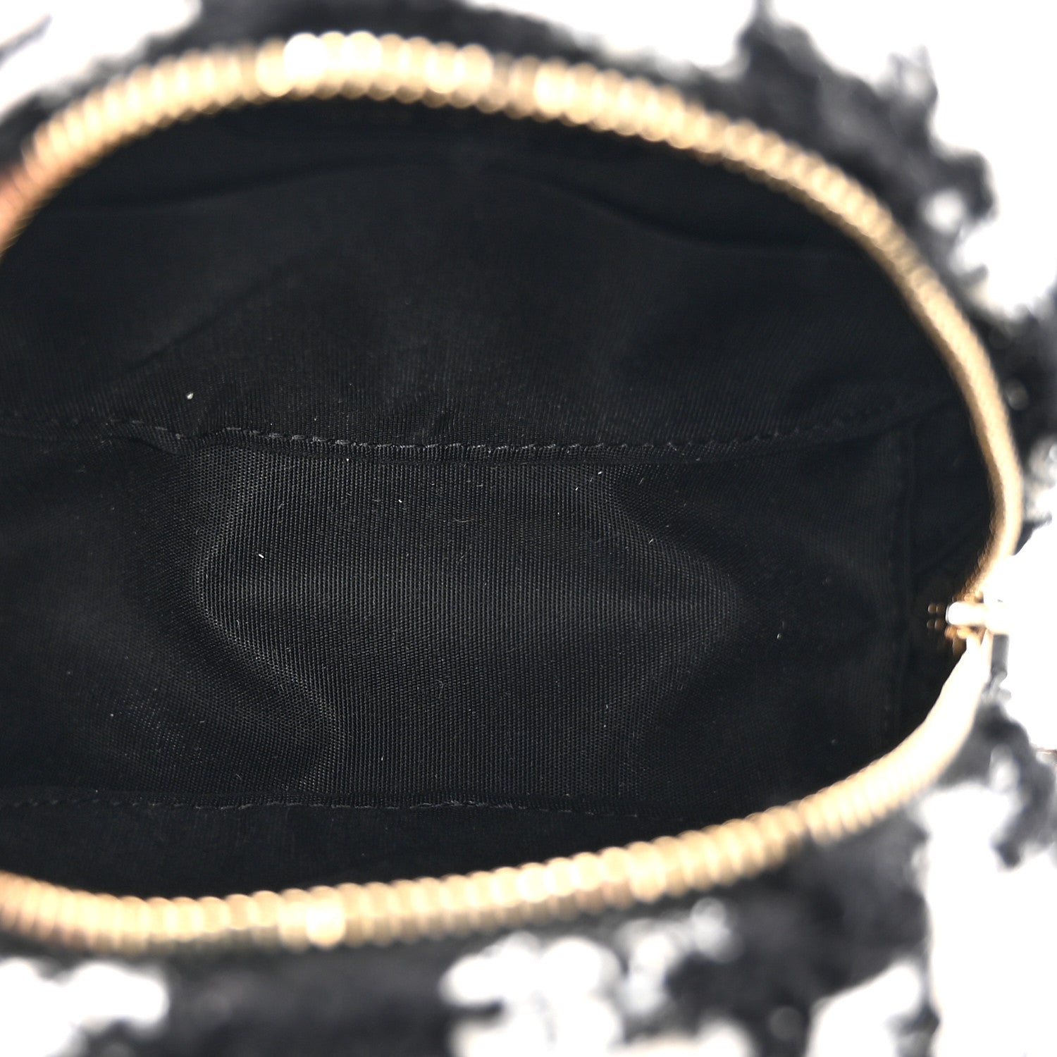 Chanel Wool Tweed Lambskin Quilted Round Clutch With Chain and Coin Purse Black White