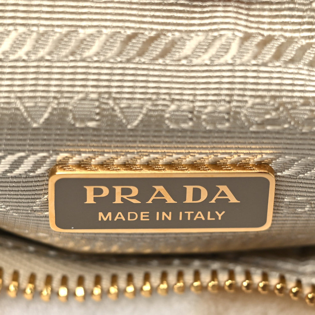Prada Shearling Symbole Mini Triangle Bag Ecru White