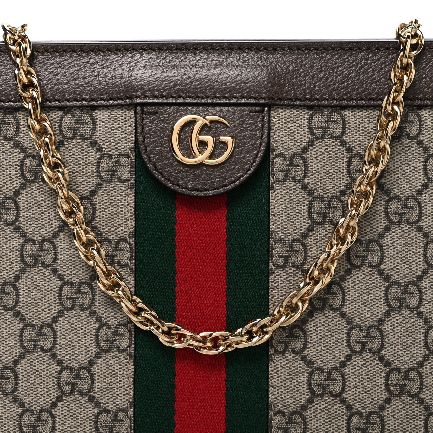 Gucci GG Supreme Monogram Web Medium Ophidia Chain Shoulder Bag Brown