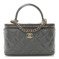 Chanel Patent Quilted Quilted Small Top Handle Vanity Case With Chain Grey