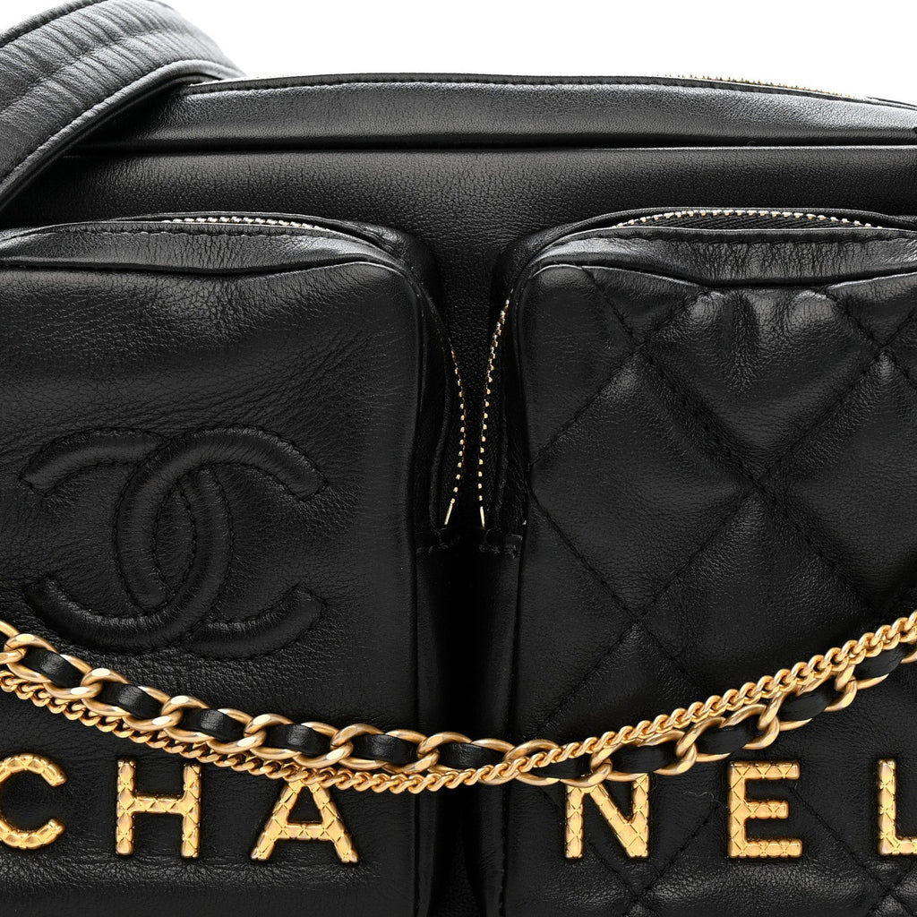 Chanel Calfskin Quilted Large Camera Case Black