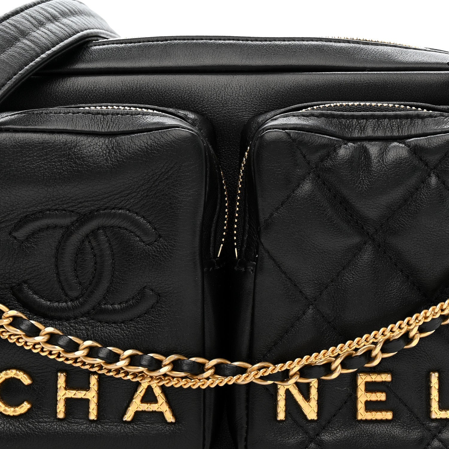 Chanel Calfskin Quilted Large Camera Case Black