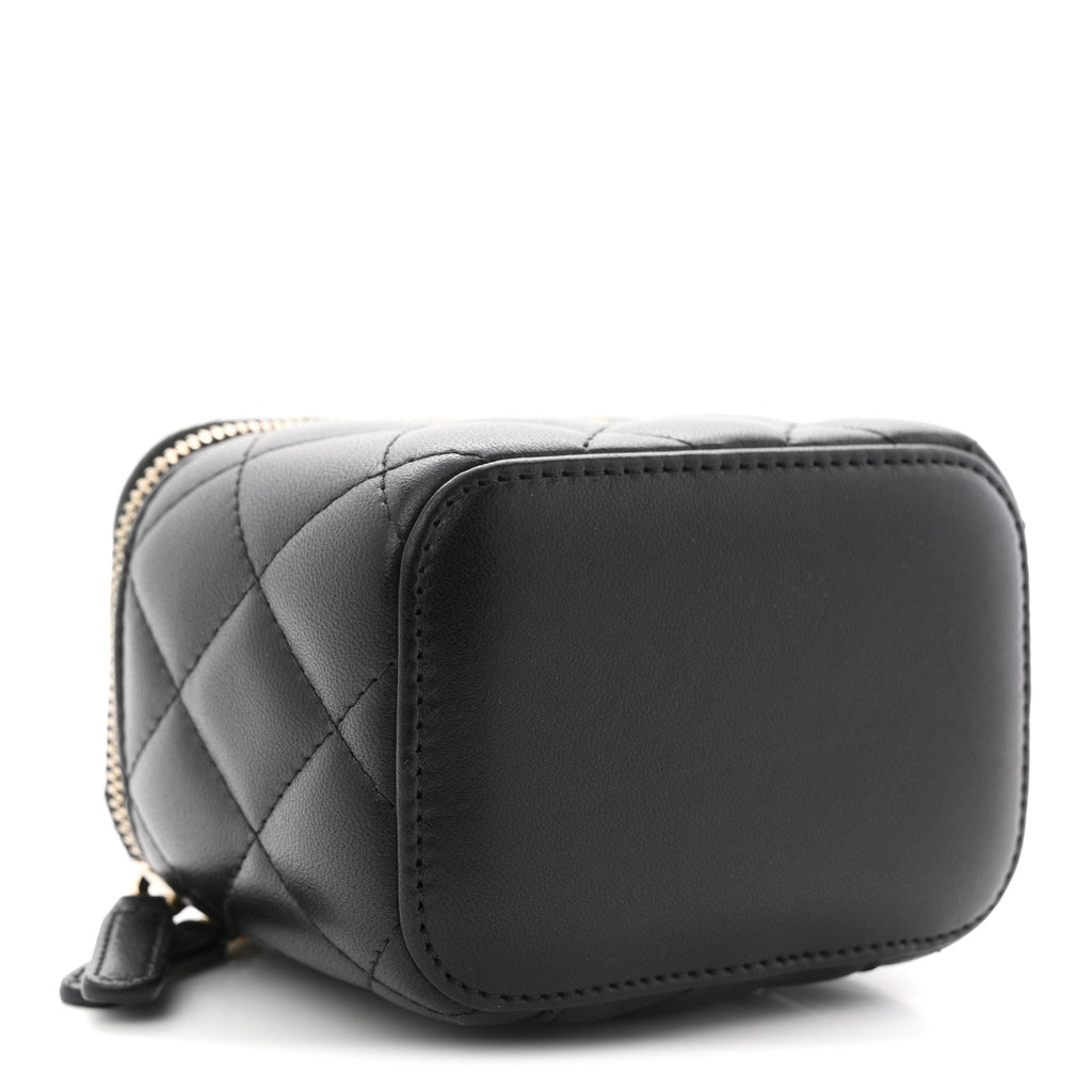 Chanel Lambskin Quilted Mini Pearl Crush Vanity Case With Chain Black