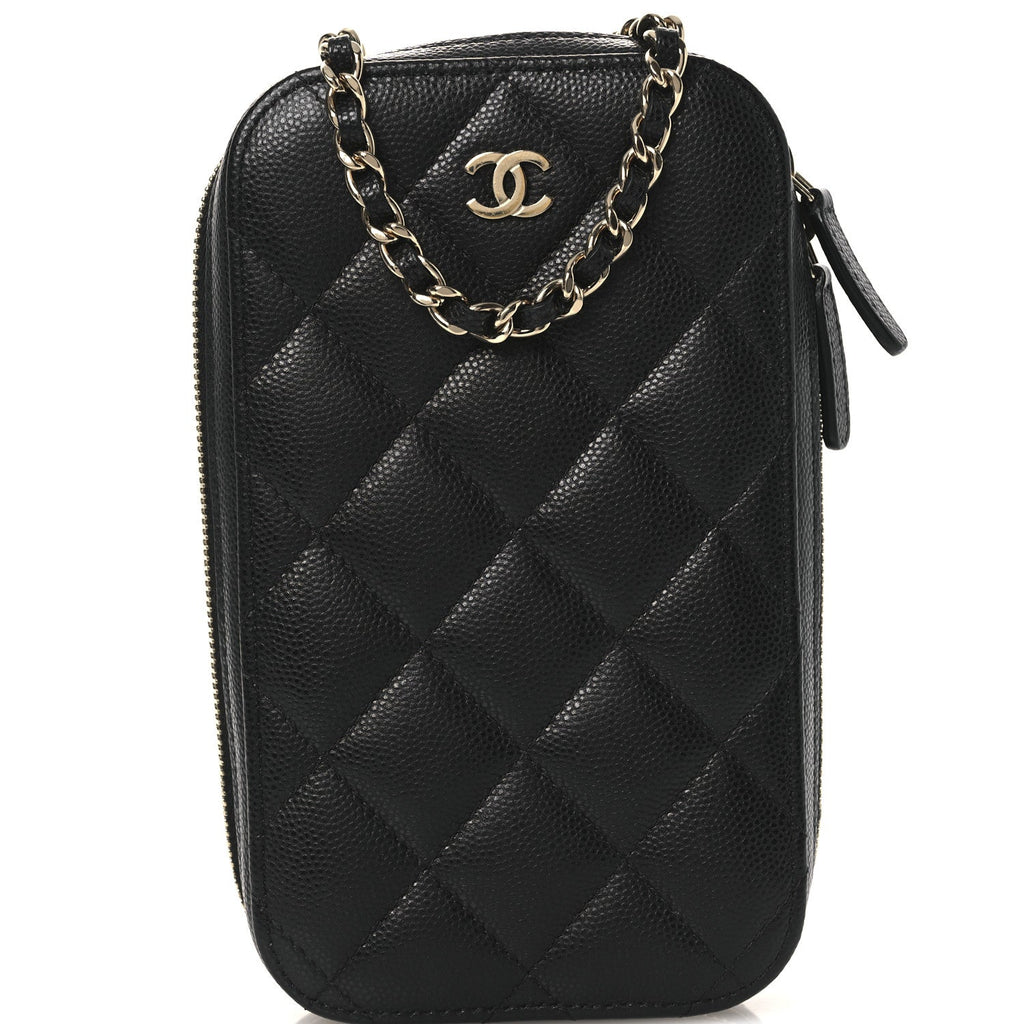 Chanel Caviar Quilted Phone Holder Wallet On Chain WOC Black