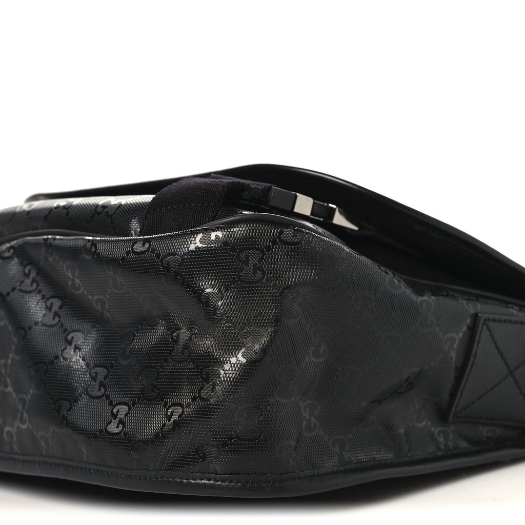 Gucci Imprime Monogram Medium Double Buckle Flap Messenger Bag Black
