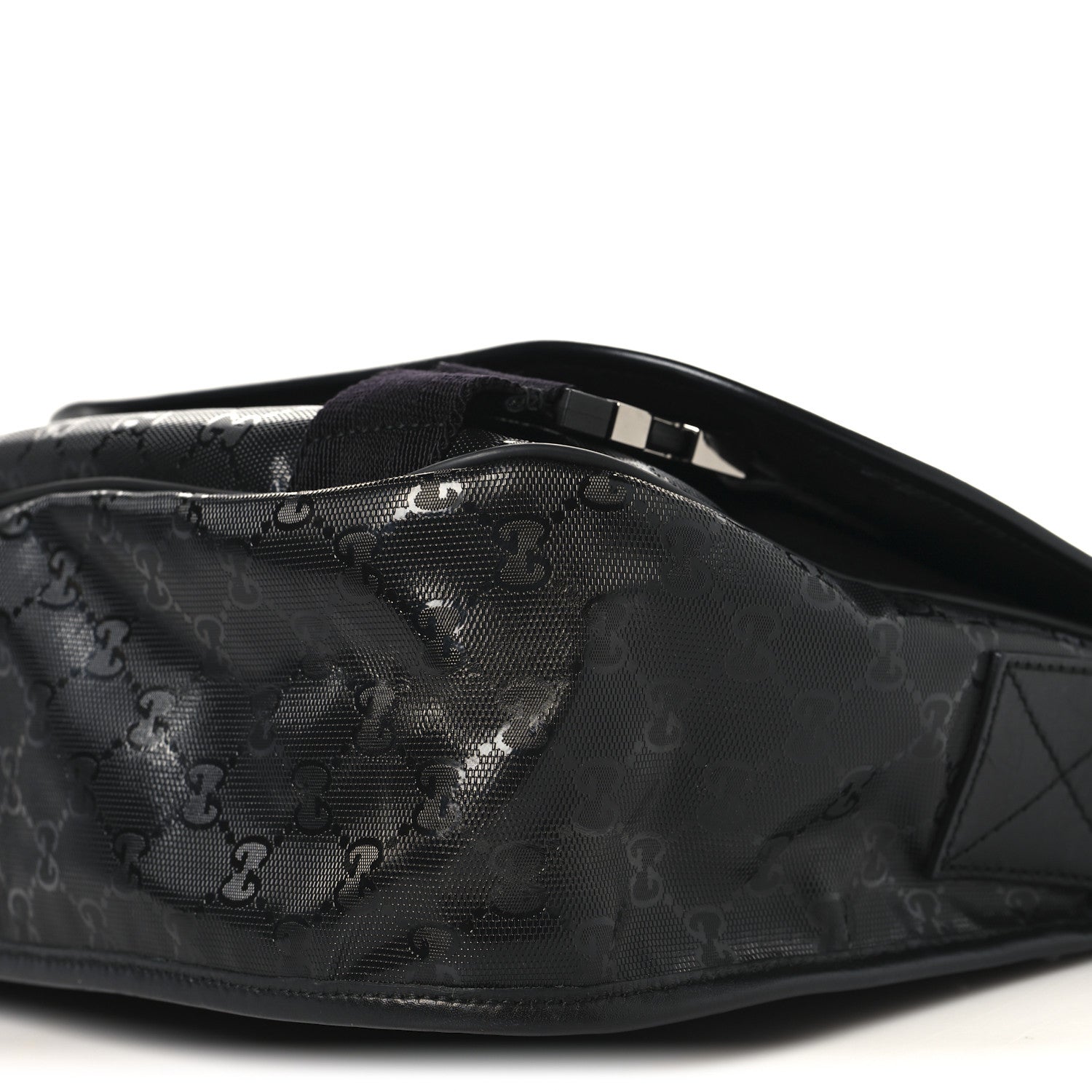 Gucci Imprime Monogram Medium Double Buckle Flap Messenger Bag Black