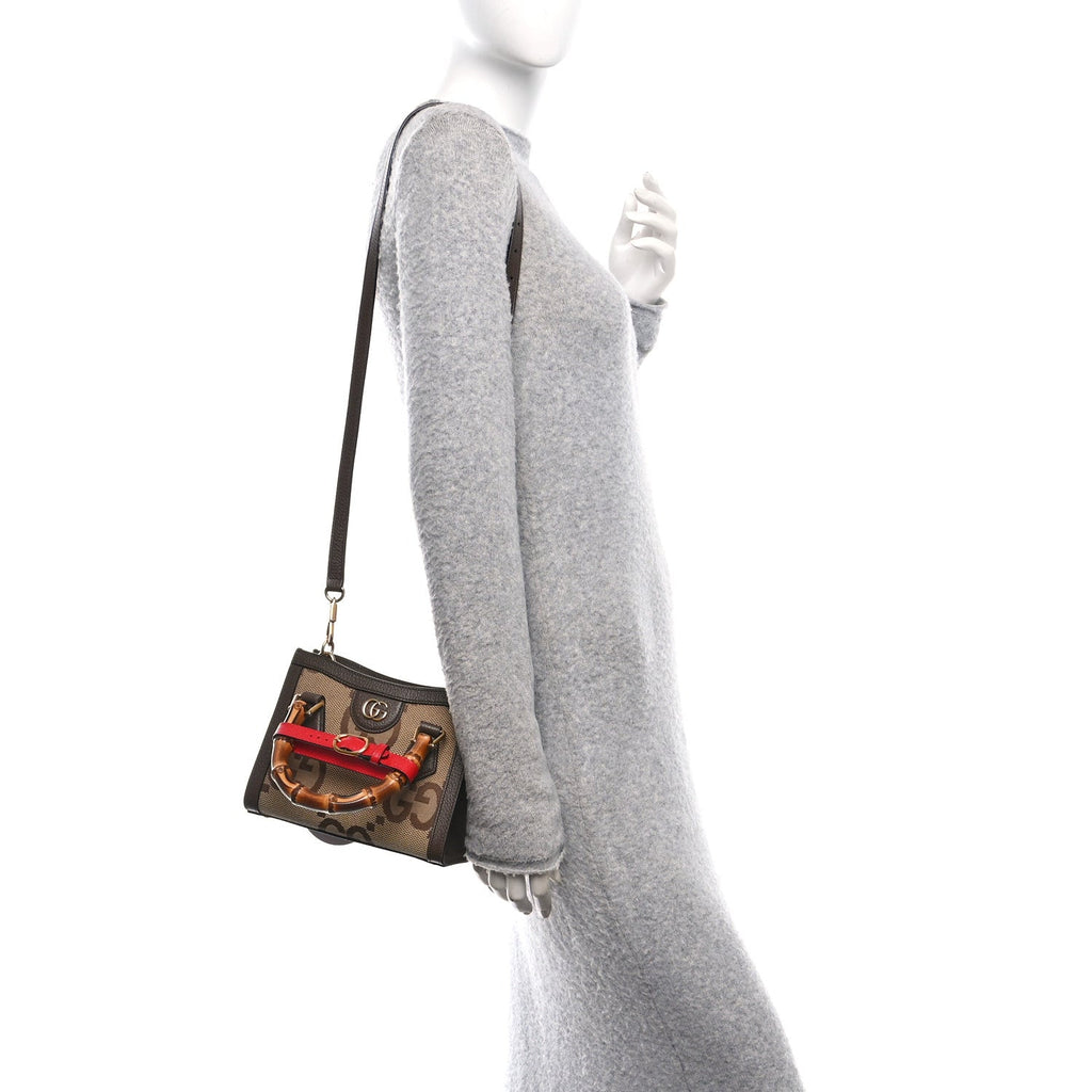 Gucci Monogram Jumbo GG Textured Dollar Calfskin Mini Diana Tote Bag Camel Ebony New Acero Pomegranate Red