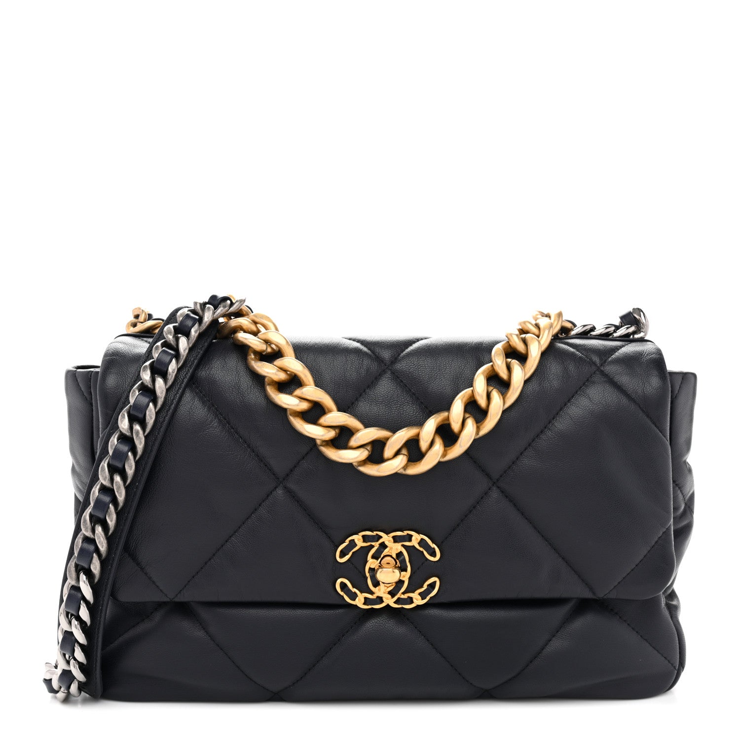 Chanel Goatskin Quilted Large Chanel 19 Flap Navy Blue