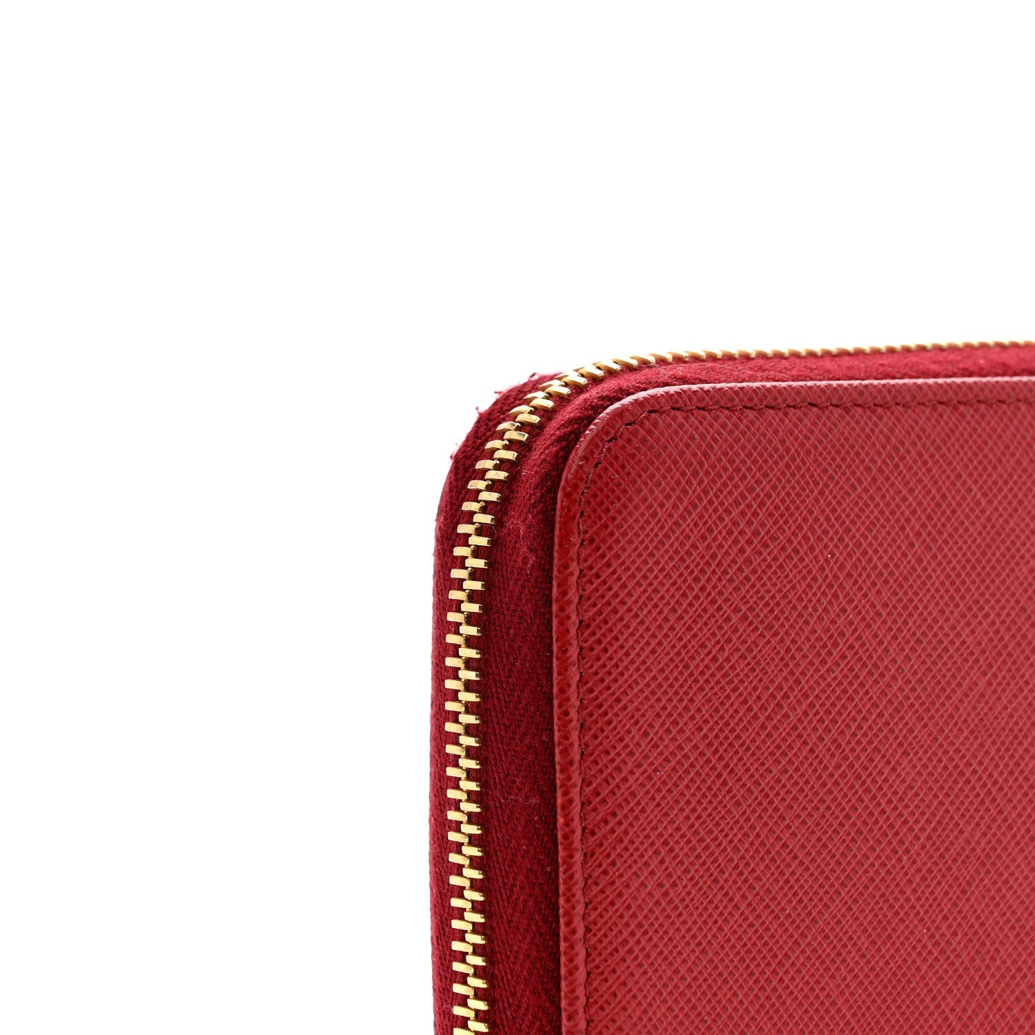 Prada Saffiano Metal Zip Around Wallet Fuoco
