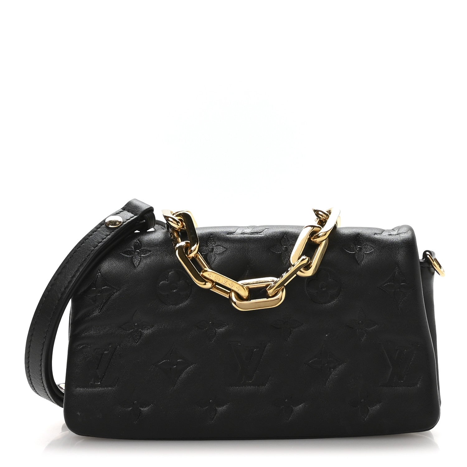 Louis Vuitton Lambskin Embossed Monogram Pochette Coussin Crossbody Black