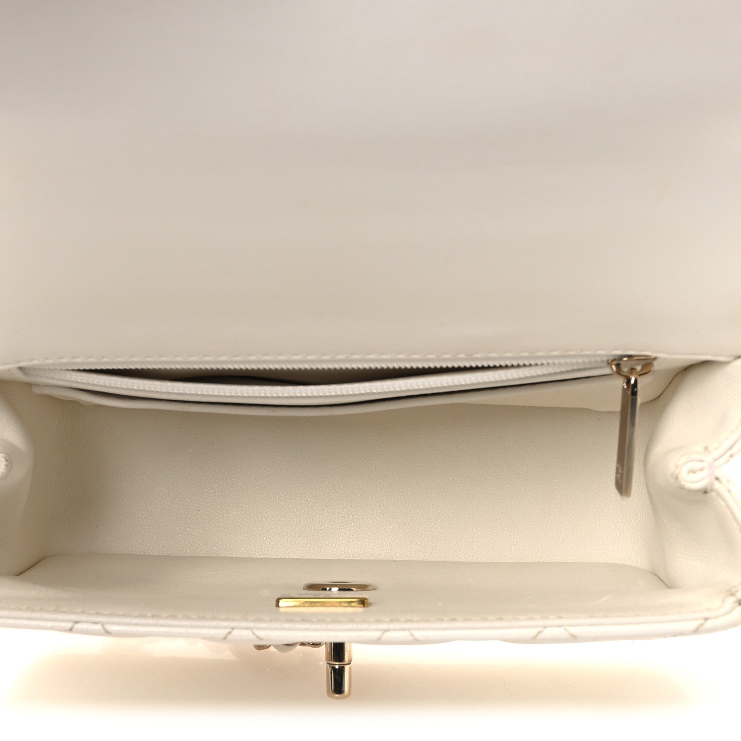 Chanel Lambskin Quilted Mini Crystal Top Handle Rectangular Flap White