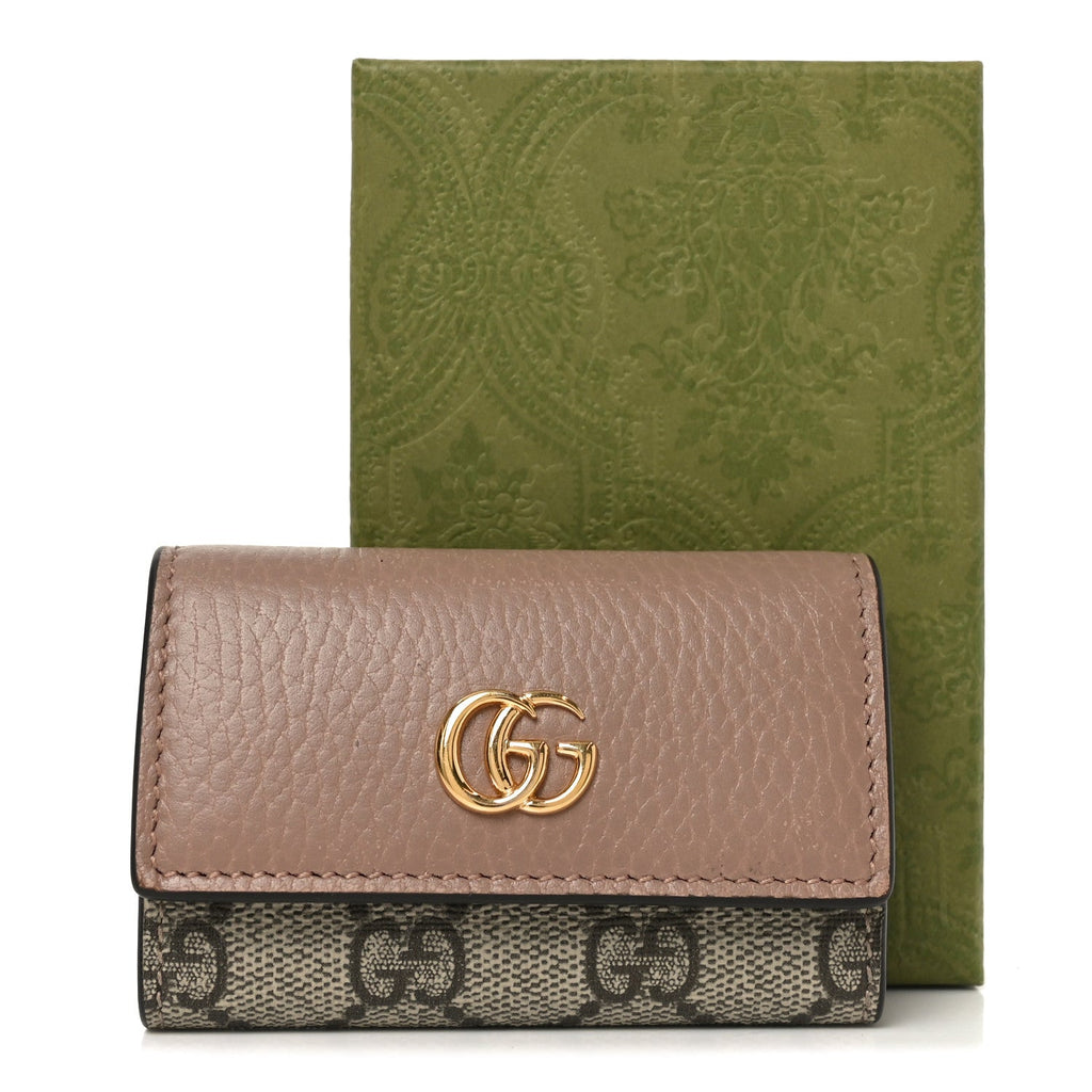 Gucci Dollar Calfskin GG Supreme Monogram GG Marmont 6 Key Holder Case Old Rose Beige Ebony