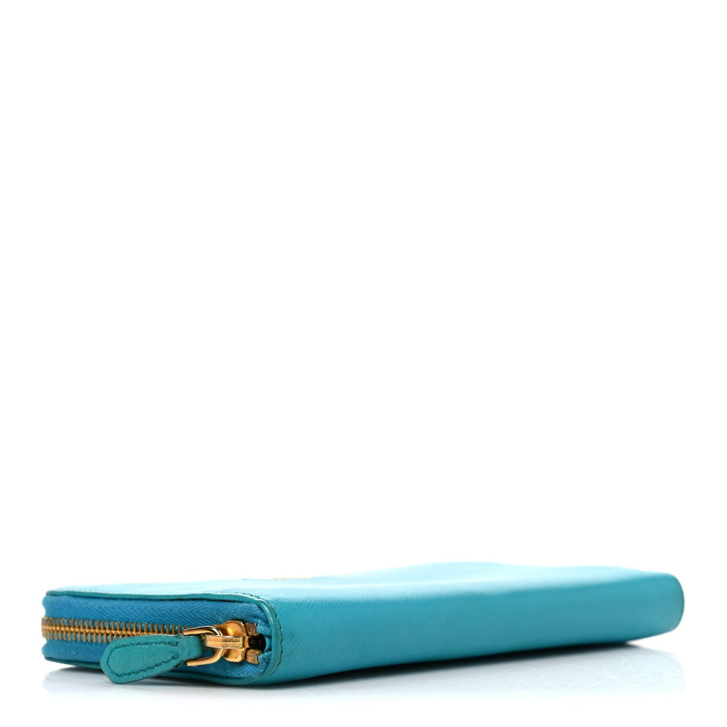 Prada Saffiano Metal Zip Around Wallet Blue