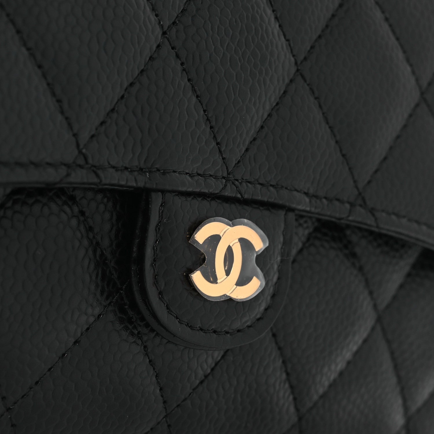 Caviar Quilted Large Gusset Flap Wallet Black