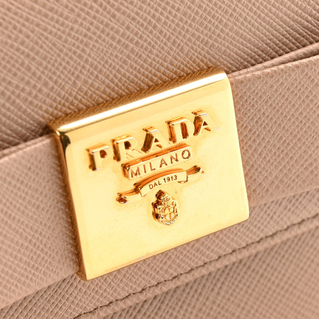 Prada Saffiano Tri-Fold Bow Wallet Cammeo