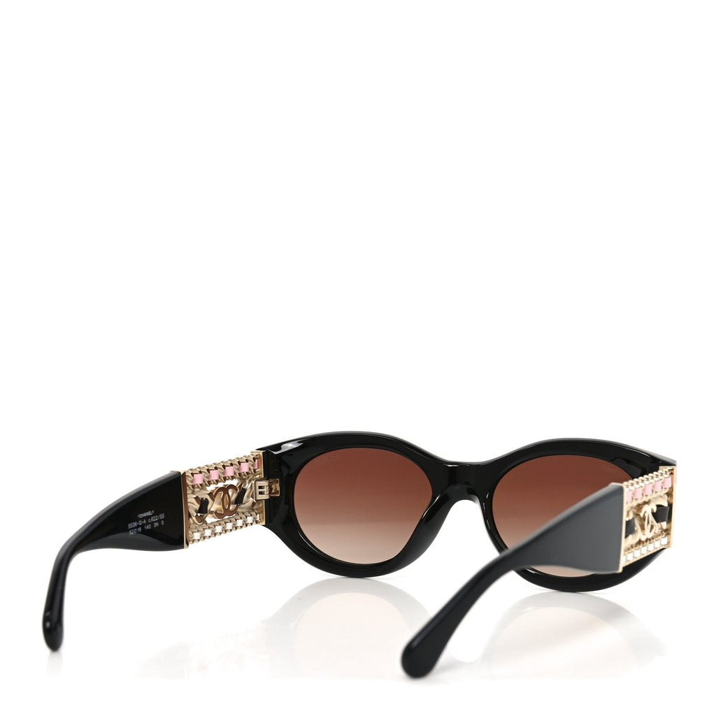 Acetate Calfskin Chain CC Sunglasses 5536-Q-A Black