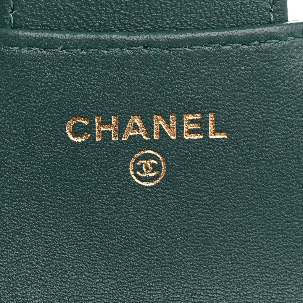 Chanel Lambskin Quilted Top Handle Flap Coin Purse With Chain Green