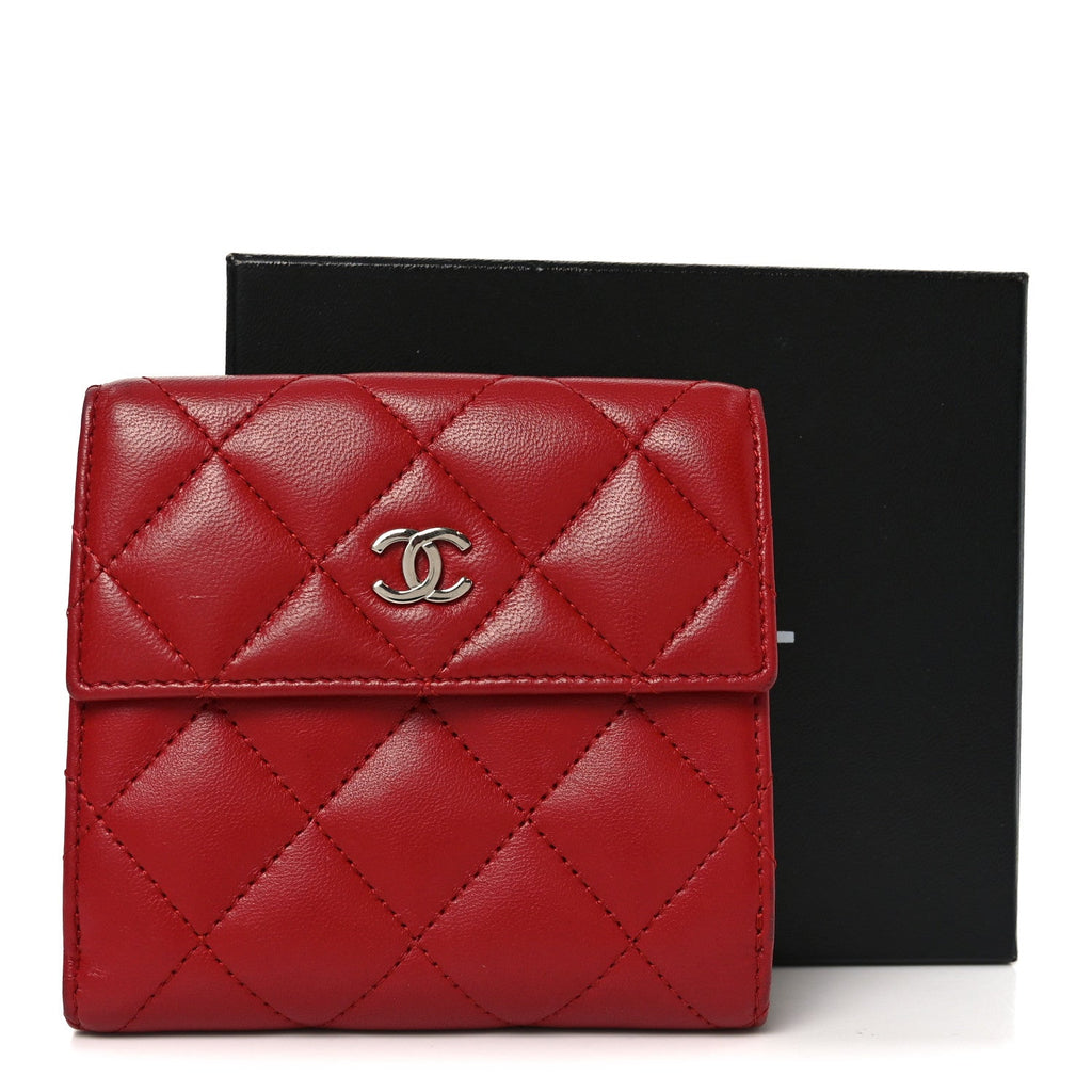 Lambskin Quilted Compact French Flap Wallet Red