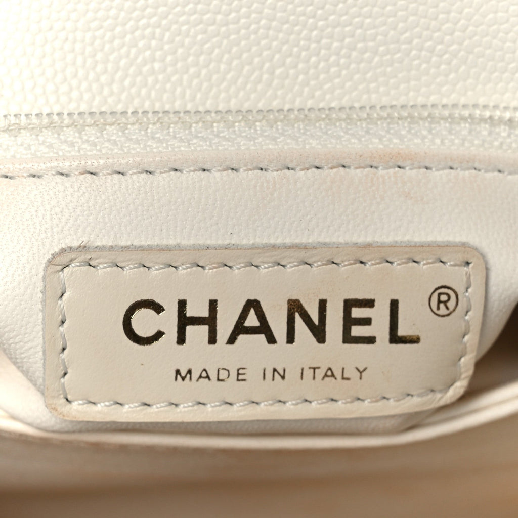 Chanel Caviar Quilted Mini Coco Handle Flap White